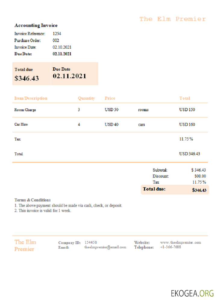 USA Facture The Elm Premier